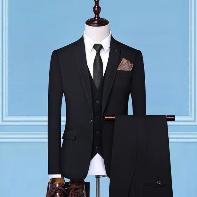 Costum 3 piese de calitate superioară pentru bărbați Costume de nuntă pentru mire Tuxedo pentru cină de bal de absolvire Slim Fit, smoking de nuntă clasic, negru, pentru bărbați