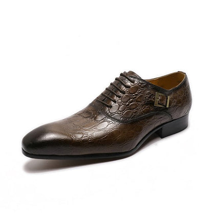 Autumn Winter Mens Dress Shoes Genuine Leather Buckle Lace Up Wedding Brogue Formal Oxfords Business Office Shoes for Men