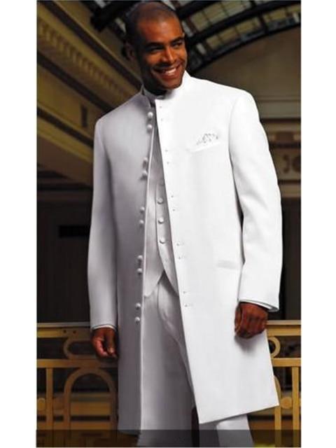 Men Suit Long Coat White Groom Tuxedos Groomsman Blazer Man Business Prom 3 Pieces Suits (Jacket+Pants+Vest+Tie) Terno Masculino