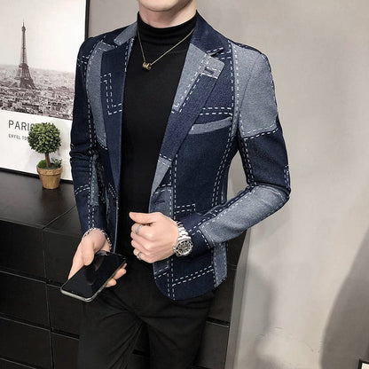 Spring Autumn Blazers Men Slim Fit British Plaid Formal Suit Jacket Party Wedding Business Casual Blazers Male Slim Coat