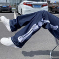 Men Jeans Skeleton Printed Oversized 5XL Straight Blue Jean Pants  Mopping Trousers Mens Streetwear Hip Hop Denim Pants