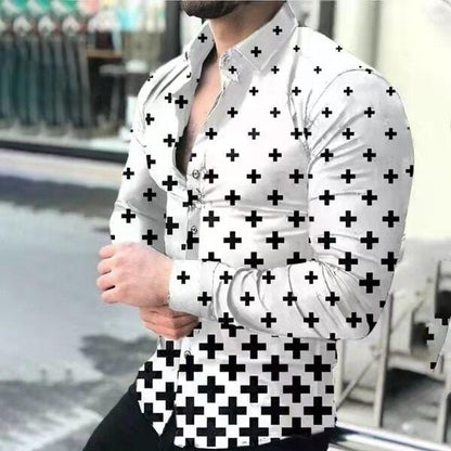 Fall  New Men's Shirt Long Sleeve Tees Tops Gradient Color Polka Dot Print Shirt Extra Large Single Shirt For Men Clothing