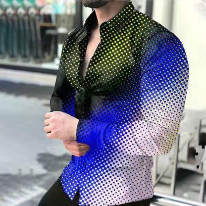 Fall  New Men's Shirt Long Sleeve Tees Tops Gradient Color Polka Dot Print Shirt Extra Large Single Shirt For Men Clothing