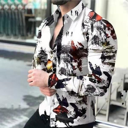 Fall  New Men's Shirt Long Sleeve Tees Tops Gradient Color Polka Dot Print Shirt Extra Large Single Shirt For Men Clothing