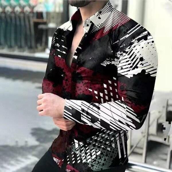 Fall 2021 New Men's Shirt Long Sleeve Tees Tops Gradient Color Polka Dot Print Shirt Extra Large Single Shirt For Men Clothing