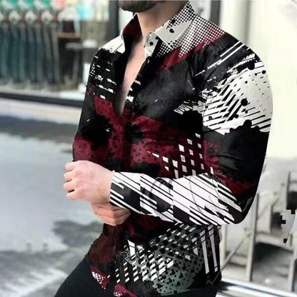 Fall  New Men's Shirt Long Sleeve Tees Tops Gradient Color Polka Dot Print Shirt Extra Large Single Shirt For Men Clothing