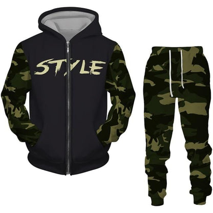 2 Pieces Sets Zipper Tracksuit Men Sweatshirt+pants Hoodie Sportwear Suit Male Camouflage Joggers Winter Sets Clothes