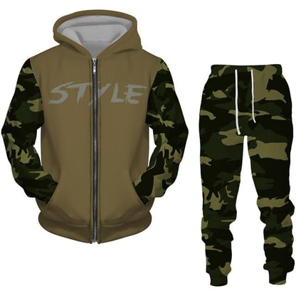2 Pieces Sets Zipper Tracksuit Men Sweatshirt+pants Hoodie Sportwear Suit Male Camouflage Joggers Winter Sets Clothes