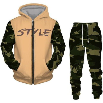 2 Pieces Sets Zipper Tracksuit Men Sweatshirt+pants Hoodie Sportwear Suit Male Camouflage Joggers Winter Sets Clothes