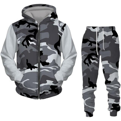 2 Pieces Sets Zipper Tracksuit Men Sweatshirt+pants Hoodie Sportwear Suit Male Camouflage Joggers Winter Sets Clothes