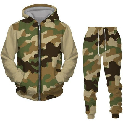 2 Pieces Sets Zipper Tracksuit Men Sweatshirt+pants Hoodie Sportwear Suit Male Camouflage Joggers Winter Sets Clothes