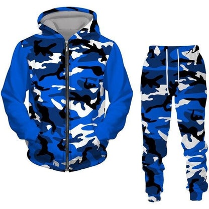 2 Pieces Sets Zipper Tracksuit Men Sweatshirt+pants Hoodie Sportwear Suit Male Camouflage Joggers Winter Sets Clothes