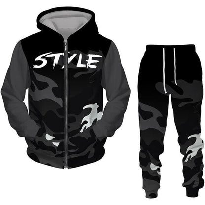 2 Pieces Sets Zipper Tracksuit Men Sweatshirt+pants Hoodie Sportwear Suit Male Camouflage Joggers Winter Sets Clothes