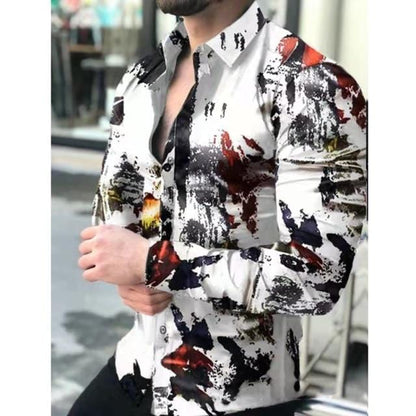 Men's Slim Shirt Autumn Casual Turn-down Collar Streetwear Fashion Together Printed Long Sleeve Oversize Shirt For Men Top