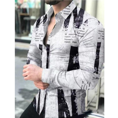 Men's Slim Shirt Autumn Casual Turn-down Collar Streetwear Fashion Together Printed Long Sleeve Oversize Shirt For Men Top