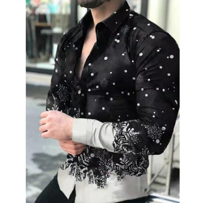 Men's Slim Shirt Autumn Casual Turn-down Collar Streetwear Fashion Together Printed Long Sleeve Oversize Shirt For Men Top