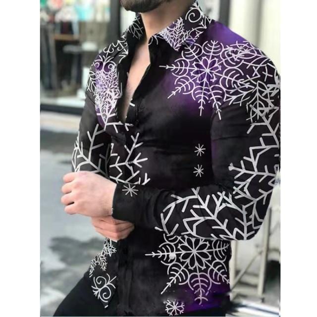 2021 Men's Slim Shirt Autumn Casual Turn-down Collar Streetwear Fashion Together Printed Long Sleeve Oversize Shirt For Men Top