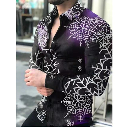 Men's Slim Shirt Autumn Casual Turn-down Collar Streetwear Fashion Together Printed Long Sleeve Oversize Shirt For Men Top