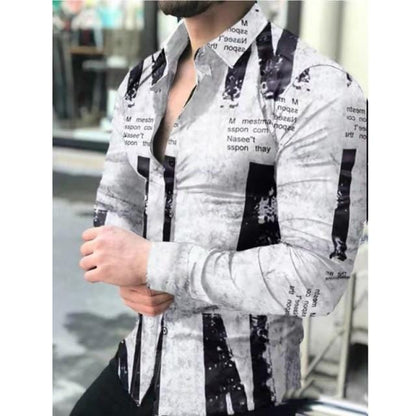 Men's Slim Shirt Autumn Casual Turn-down Collar Streetwear Fashion Together Printed Long Sleeve Oversize Shirt For Men Top