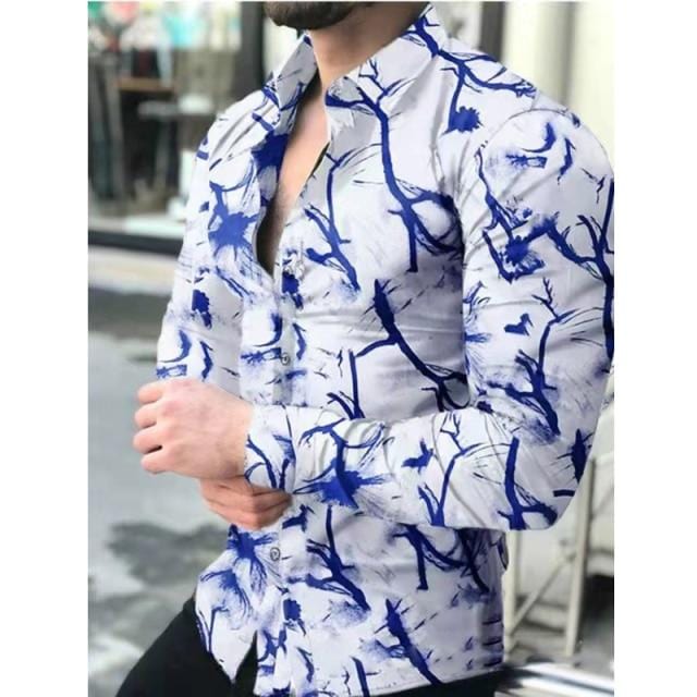 2021 Men's Slim Shirt Autumn Casual Turn-down Collar Streetwear Fashion Together Printed Long Sleeve Oversize Shirt For Men Top