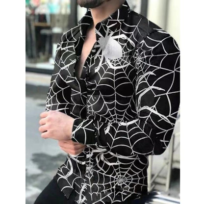 Men's Slim Shirt Autumn Casual Turn-down Collar Streetwear Fashion Together Printed Long Sleeve Oversize Shirt For Men Top