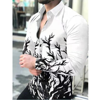Men's Slim Shirt Autumn Casual Turn-down Collar Streetwear Fashion Together Printed Long Sleeve Oversize Shirt For Men Top