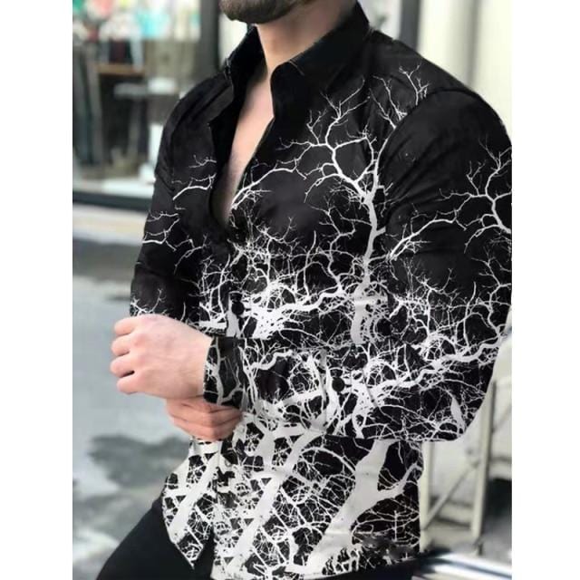 2021 Men's Slim Shirt Autumn Casual Turn-down Collar Streetwear Fashion Together Printed Long Sleeve Oversize Shirt For Men Top