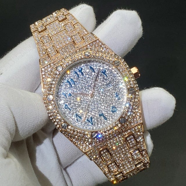 Unique  Mens Watches Date Quartz Wristwatch Rose Gold Stainless Steel Watch For Men Jewelry