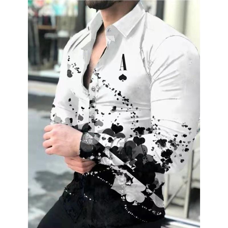 New Fashion Men Shirts Spring Autumn Long Sleeve Tops Turn-down Collar Buttoned Vintage Shirt For Mens Casual Printed Streetwear