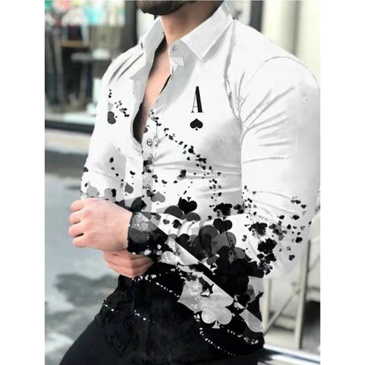 New Fashion Men Shirts Spring Autumn Long Sleeve Tops Turn-down Collar Buttoned Vintage Shirt For Mens Casual Printed Streetwear