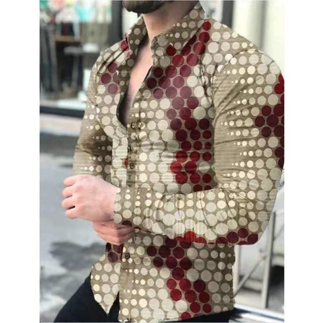 New Fashion Men Shirts Spring Autumn Long Sleeve Tops Turn-down Collar Buttoned Vintage Shirt For Mens Casual Printed Streetwear