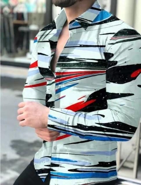 New Fashion Men Shirts Spring Autumn Long Sleeve Tops Turn-down Collar Buttoned Vintage Shirt For Mens Casual Printed Streetwear