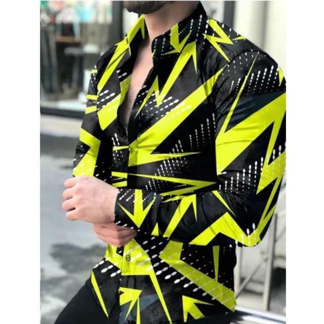 New Fashion Men Shirts Spring Autumn Long Sleeve Tops Turn-down Collar Buttoned Vintage Shirt For Mens Casual Printed Streetwear