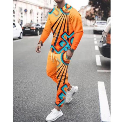 Spring Autumn Men's Set Casual Sportswear Fashion Male Running Suit Men Long-sleeved T-shirt+Sports Trousers 2-Piece Plus Size