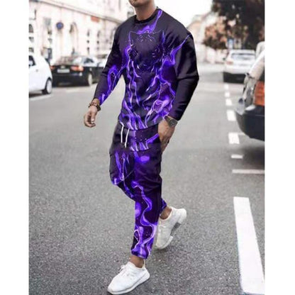 Spring Autumn Men's Set Casual Sportswear Fashion Male Running Suit Men Long-sleeved T-shirt+Sports Trousers 2-Piece Plus Size