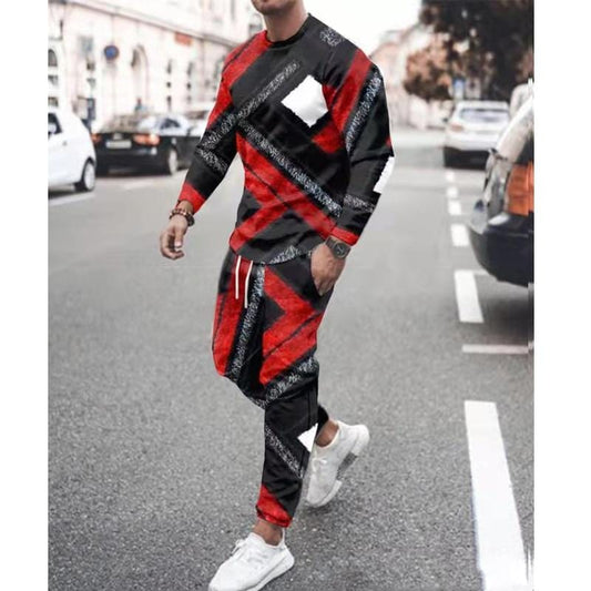 Spring Autumn Two-Piece Men Sport Suit T-Shirt Men's Fashion Print Hip Hop Streetwear Leisure Men's Sportswear2021 Casual New