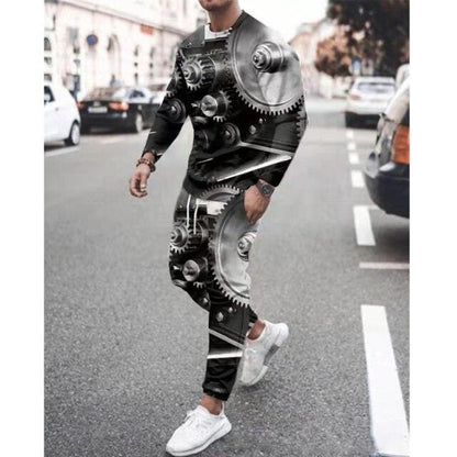 Spring Autumn Two-Piece Men Sport Suit T-Shirt Men's Fashion Print Hip Hop Streetwear Leisure Men's Sportswear Casual New