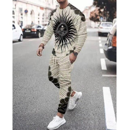 Spring Autumn Two-Piece Men Sport Suit T-Shirt Men's Fashion Print Hip Hop Streetwear Leisure Men's Sportswear Casual New