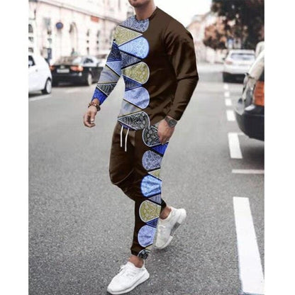 Spring Autumn Two-Piece Men Sport Suit T-Shirt Men's Fashion Print Hip Hop Streetwear Leisure Men's Sportswear Casual New