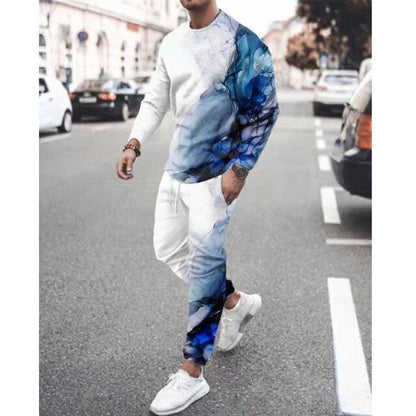 Spring Autumn Two-Piece Men Sport Suit T-Shirt Men's Fashion Print Hip Hop Streetwear Leisure Men's Sportswear Casual New