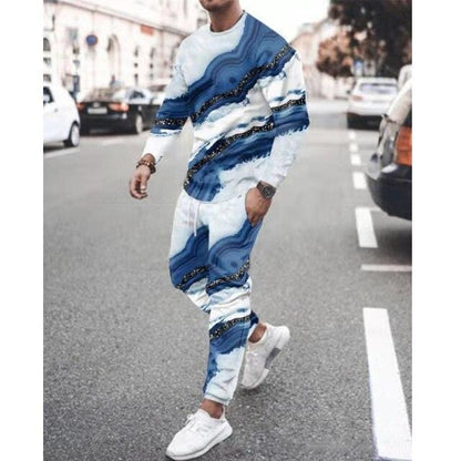 Spring Autumn Two-Piece Men Sport Suit T-Shirt Men's Fashion Print Hip Hop Streetwear Leisure Men's Sportswear Casual New