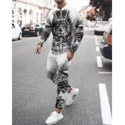 Spring Autumn Two-Piece Men Sport Suit T-Shirt Men's Fashion Print Hip Hop Streetwear Leisure Men's Sportswear Casual New