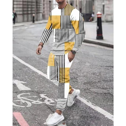 Spring Autumn Two-Piece Men Sport Suit T-Shirt Men's Fashion Print Hip Hop Streetwear Leisure Men's Sportswear Casual New