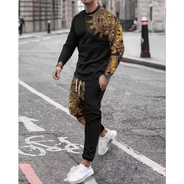Spring Autumn Two-Piece Men Sport Suit T-Shirt Men's Fashion Print Hip Hop Streetwear Leisure Men's Sportswear Casual New