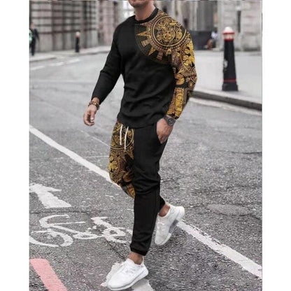 Spring Autumn Two-Piece Men Sport Suit T-Shirt Men's Fashion Print Hip Hop Streetwear Leisure Men's Sportswear Casual New