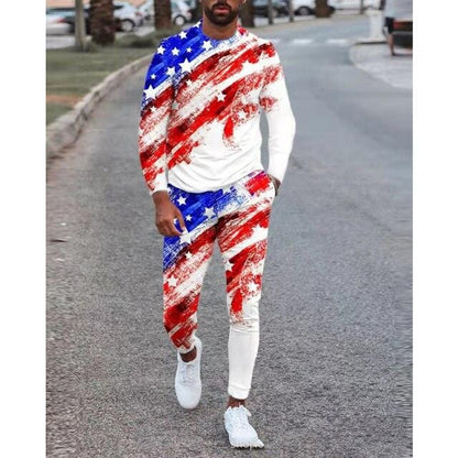 Spring Autumn Two-Piece Men Sport Suit T-Shirt Men's Fashion Print Hip Hop Streetwear Leisure Men's Sportswear Casual New