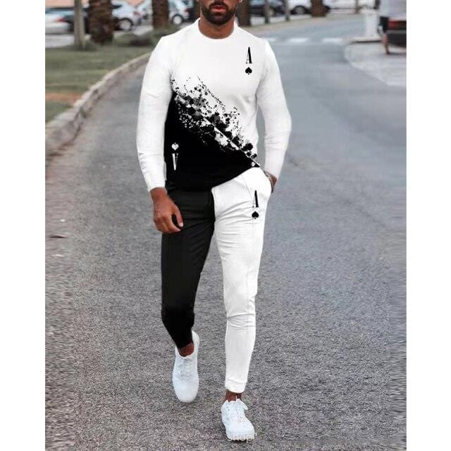 Spring Autumn Two-Piece Men Sport Suit T-Shirt Men's Fashion Print Hip Hop Streetwear Leisure Men's Sportswear Casual New