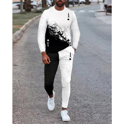 Spring Autumn Two-Piece Men Sport Suit T-Shirt Men's Fashion Print Hip Hop Streetwear Leisure Men's Sportswear Casual New