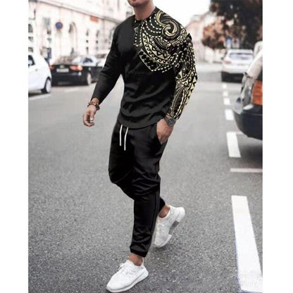 Spring Autumn Two-Piece Men Sport Suit T-Shirt Men's Fashion Print Hip Hop Streetwear Leisure Men's Sportswear Casual New