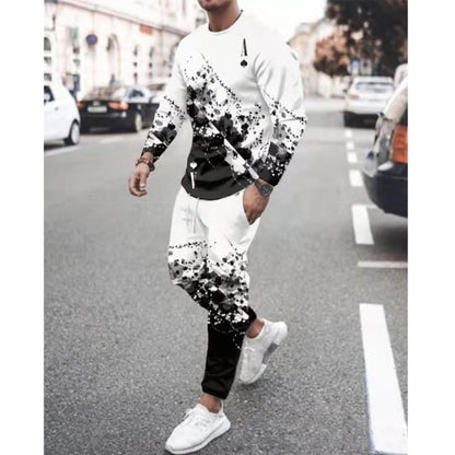 Spring Autumn Two-Piece Men Sport Suit T-Shirt Men's Fashion Print Hip Hop Streetwear Leisure Men's Sportswear Casual New